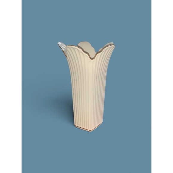 Lenox Other - LENOX Meridian Large VaseRibbed with Flared Top Gold Trim Top 11" 1991